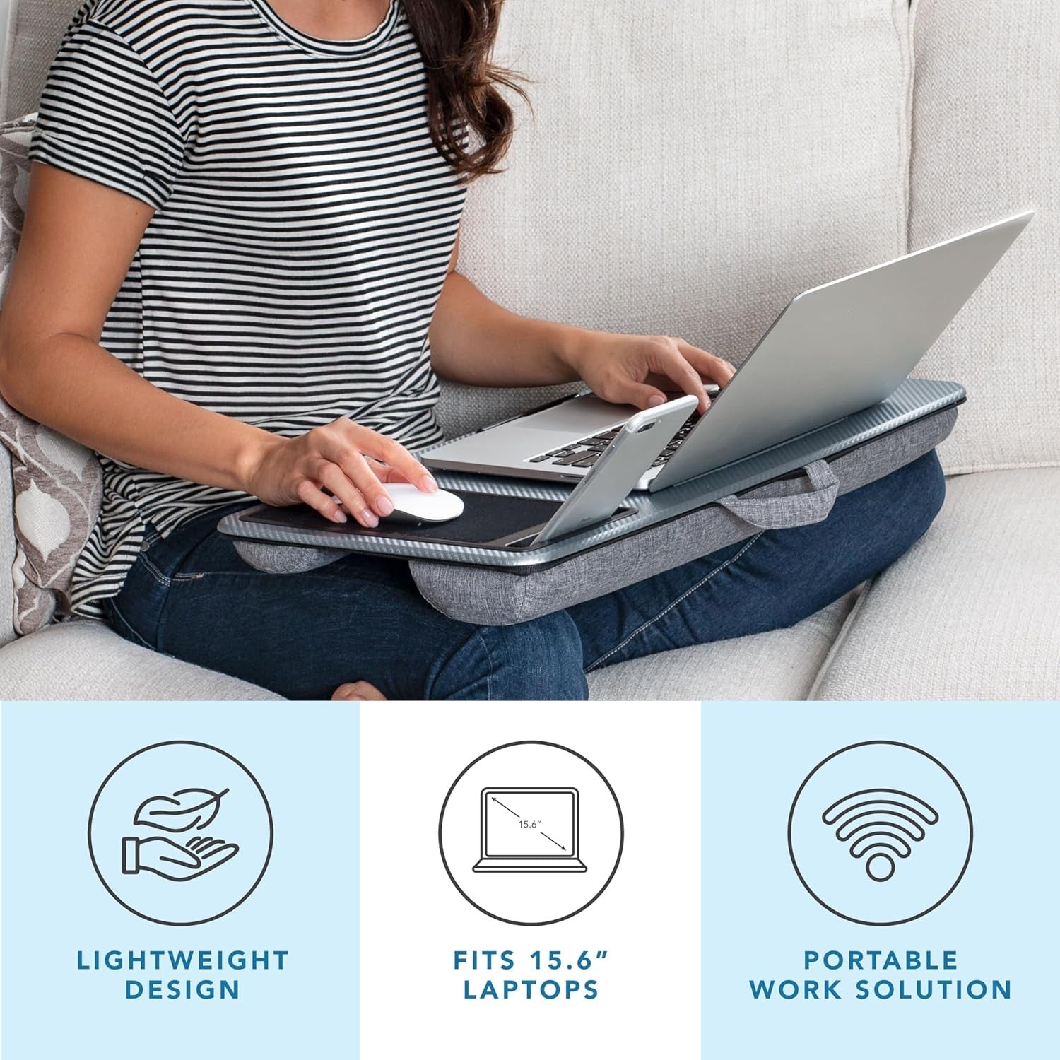 Laptop Lap Desk with Mouse Pad Phone Holder Cushioned Portable Table - Kwikley