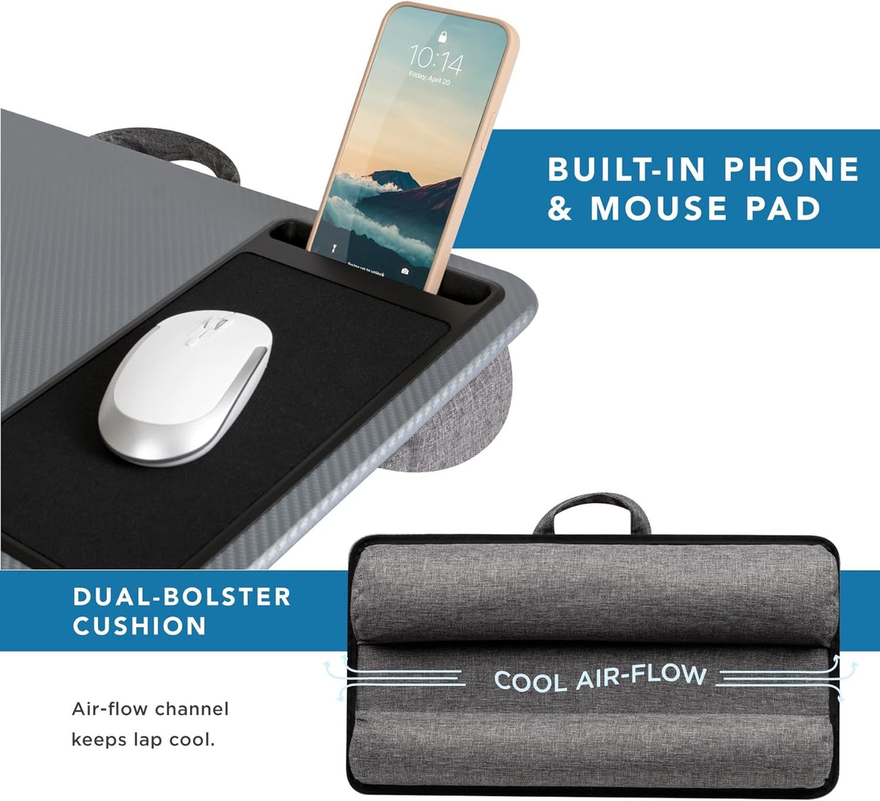 Laptop Lap Desk with Mouse Pad Phone Holder Cushioned Portable Table - Kwikley