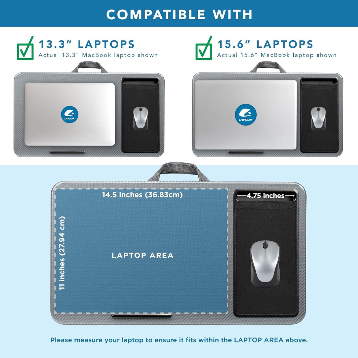 Laptop Lap Desk with Mouse Pad Phone Holder Cushioned Portable Table - Kwikley