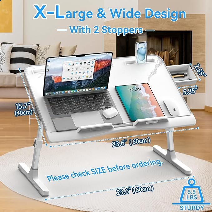 Laptop Stand for Bed Adjustable Height Angle Folding X - Large Marble Desk - Kwikley