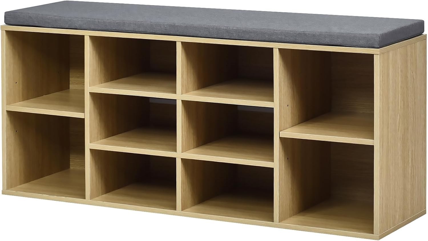 Large 10 - Compartment Shoe Bench with Cushion & Adjustable Shelves for Entryway - Kwikley