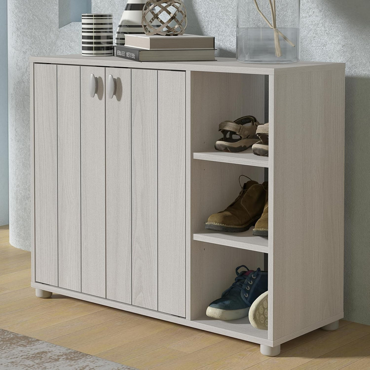Large 12 - Pair Shoe Cabinet, Durable Wood Storage with Dust - Free Elevated Design - Kwikley