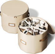 Large 2 - Pack Cylindrical Shoe Organizer with Adjustable Dividers Foldable Beige - Kwikley