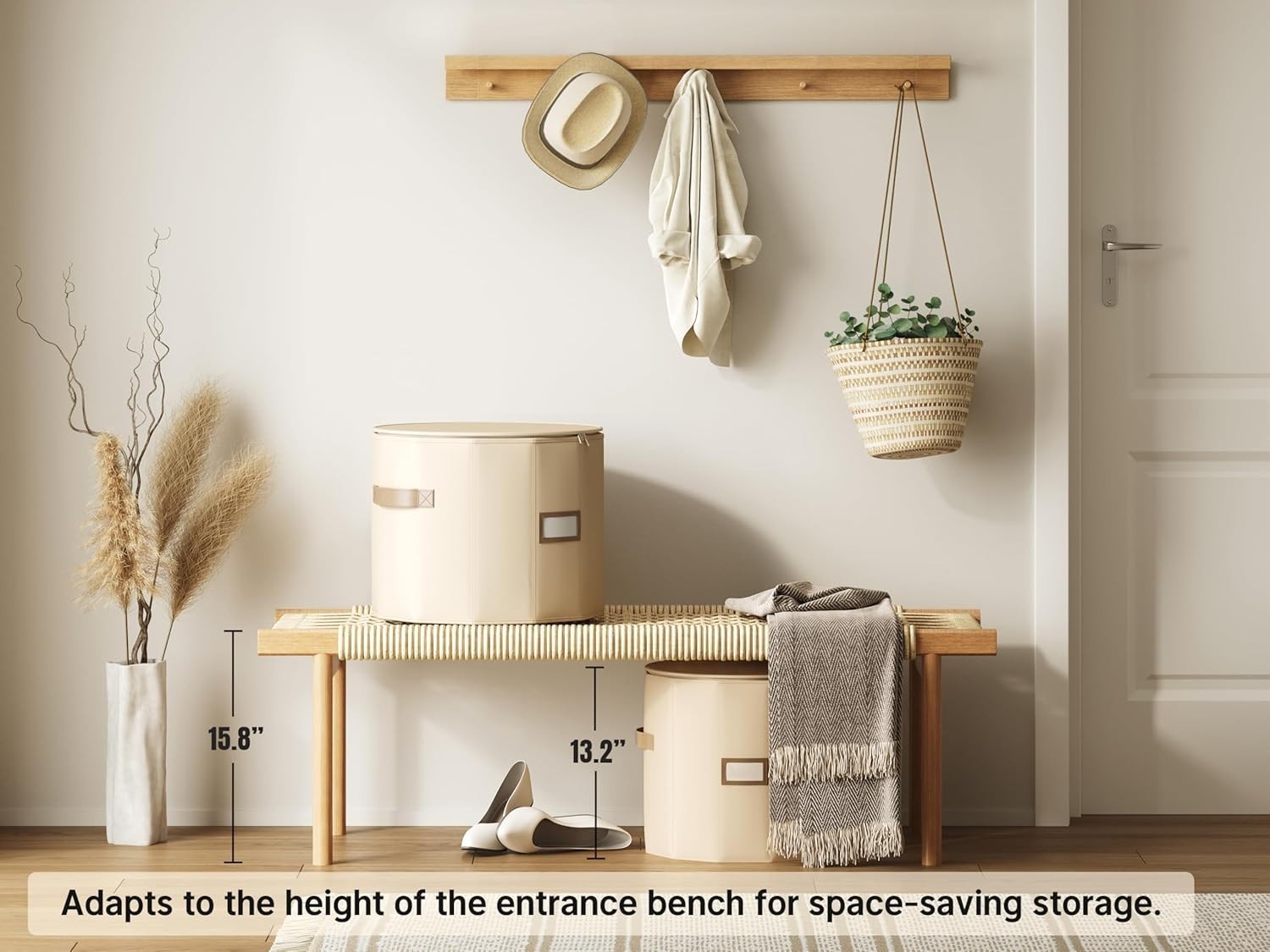 Large 2 - Pack Cylindrical Shoe Organizer with Adjustable Dividers Foldable Beige - Kwikley