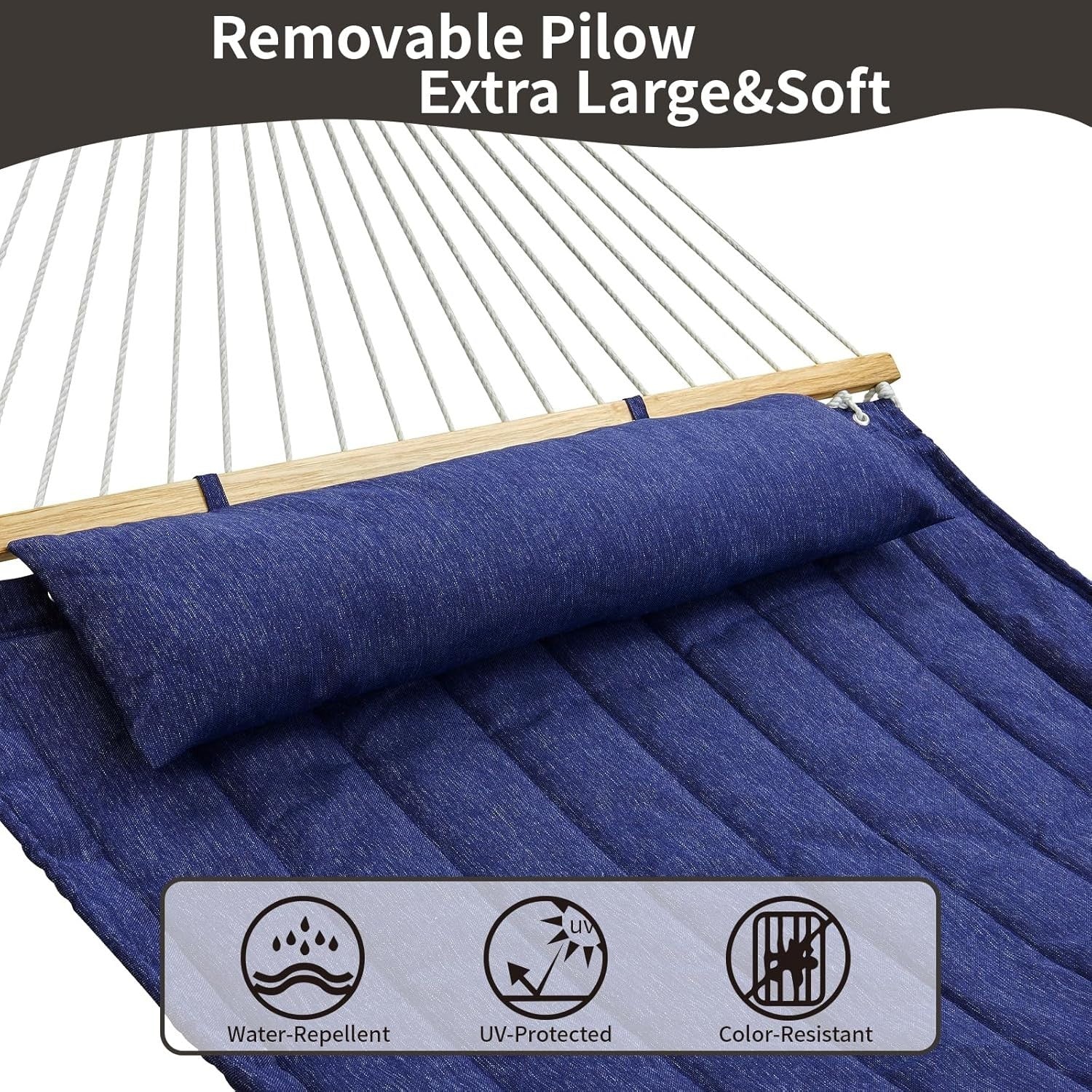 Large 2 - Person Quilted Hammock with Pillow | 450lbs Capacity Outdoor Patio - Kwikley