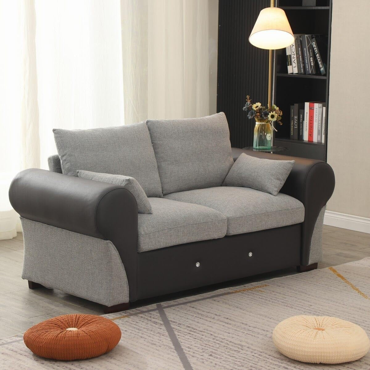 Large 2 Seater Light Grey Fabric Sofa Couch | Plush Cushions & Wood Frame - Kwikley