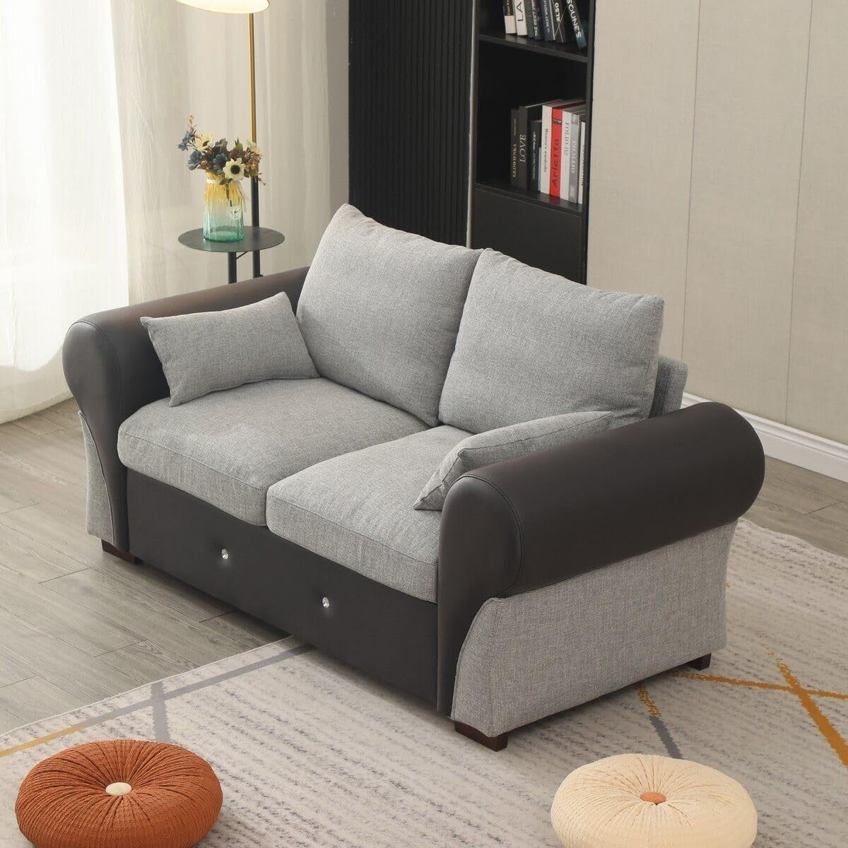 Large 2 Seater Light Grey Fabric Sofa Couch | Plush Cushions & Wood Frame - Kwikley