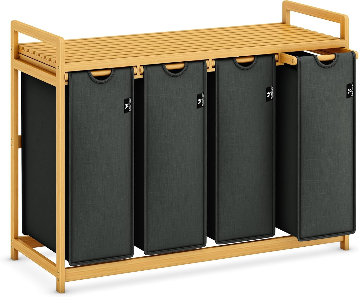 Large 200L 4 - Section Laundry Sorter Bamboo Frame Extendable Detachable Bags - Kwikley