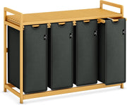 Large 200L 4 - Section Laundry Sorter Bamboo Frame Extendable Detachable Bags - Kwikley