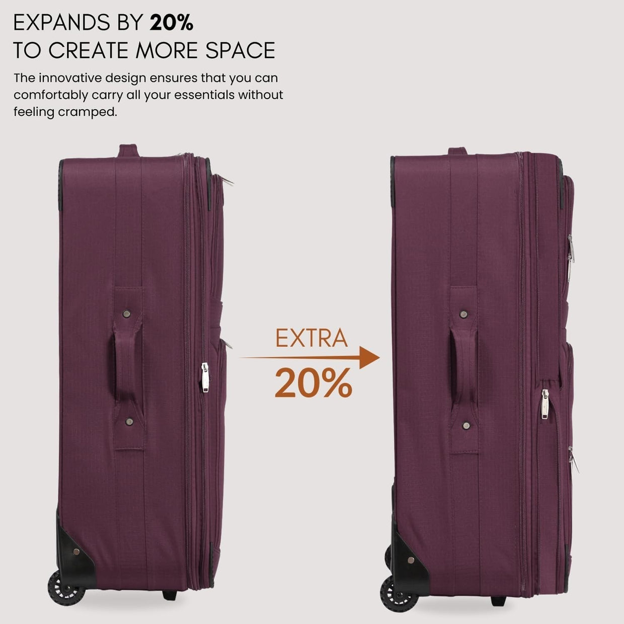 Large 29” Soft Check In Travel Suitcase Expandable Lightweight 2 Wheel 92L - Kwikley