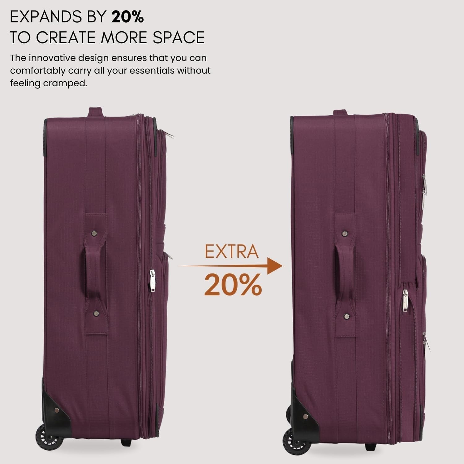 Large 29” Soft Check In Travel Suitcase Expandable Lightweight 2 Wheel 92L - Kwikley