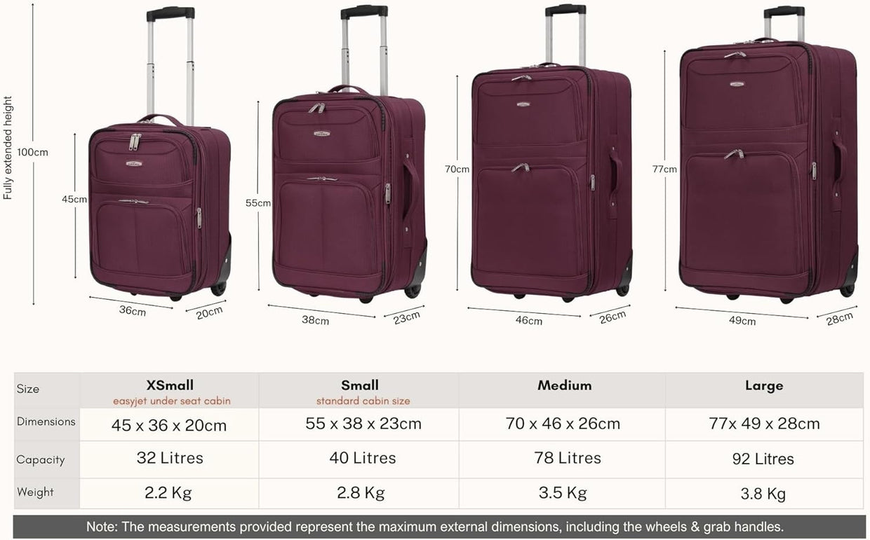 Large 29” Soft Check In Travel Suitcase Expandable Lightweight 2 Wheel 92L - Kwikley