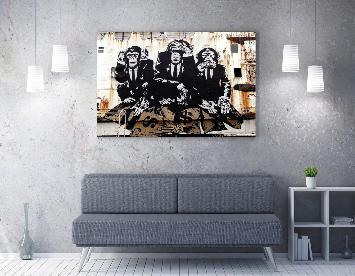 Large 3 Wise Monkeys Graffiti Canvas Wall Art 36x24in - Kwikley