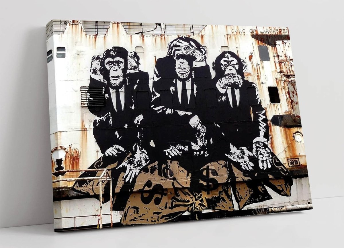 Large 3 Wise Monkeys Graffiti Canvas Wall Art 36x24in - Kwikley