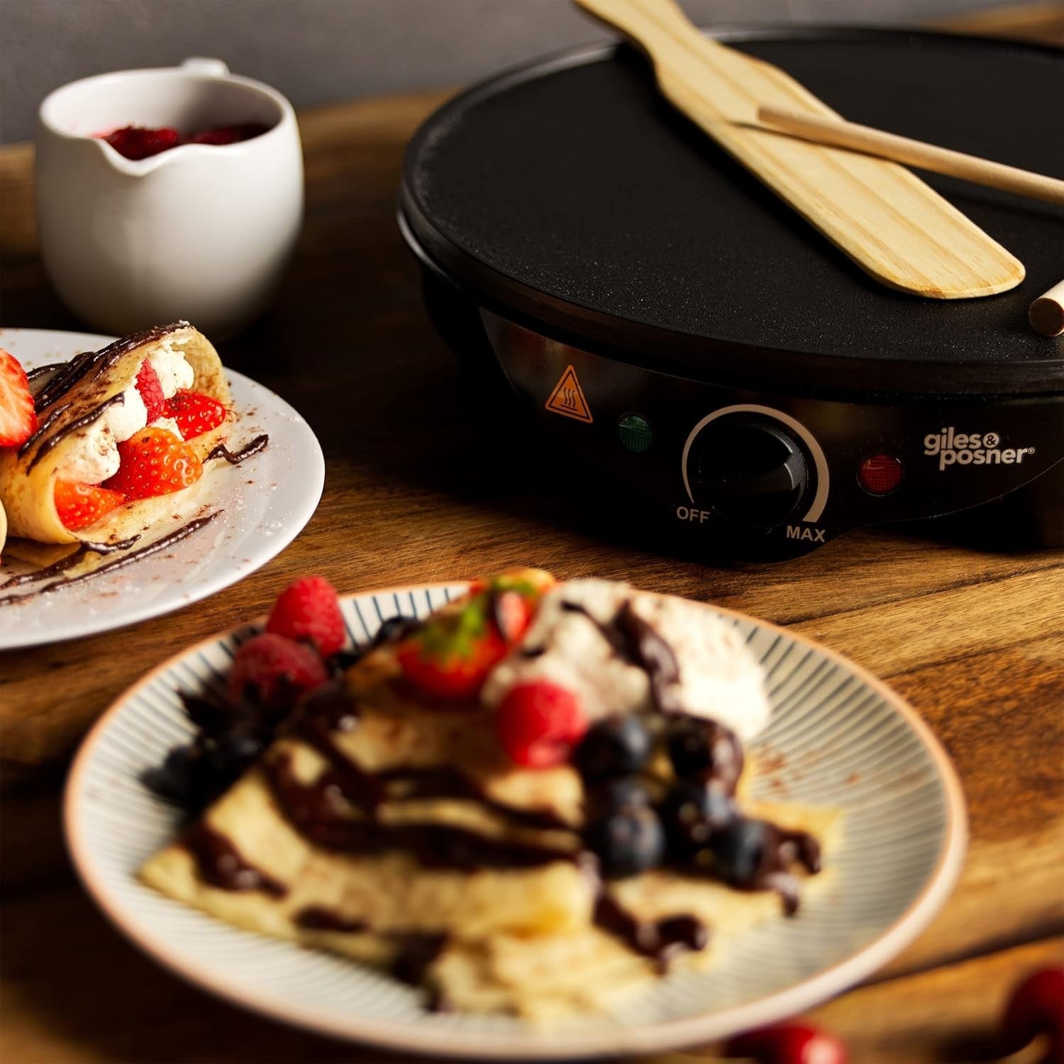 Large 30cm Electric Crepe Maker Non - Stick Hot Plate Adjustable Temp 1300W + Tool - Kwikley