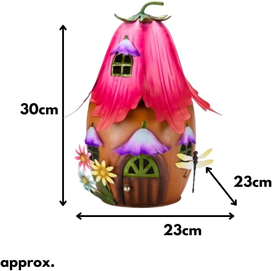Large 30cm Fairy House Garden Ornament Metal Hand - Painted Weatherproof Decor - Kwikley