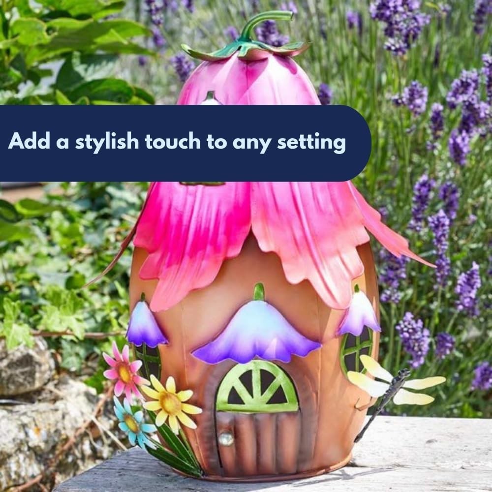 Large 30cm Fairy House Garden Ornament Metal Hand - Painted Weatherproof Decor - Kwikley