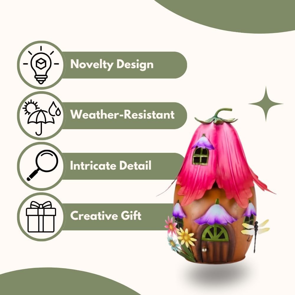 Large 30cm Fairy House Garden Ornament Metal Hand - Painted Weatherproof Decor - Kwikley