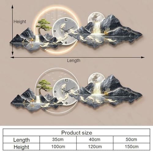 Large 3D Feng Shui Wall Art Clock LED Light 120x40cm - Kwikley