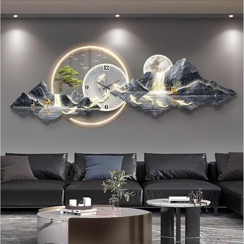 Large 3D Feng Shui Wall Art Clock LED Light 120x40cm - Kwikley