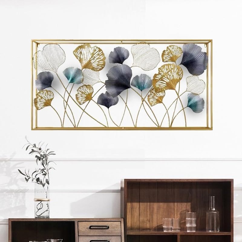 Large 3D Ginkgo Leaf Metal Wall Art Gold Frame 120cm Decor - Kwikley