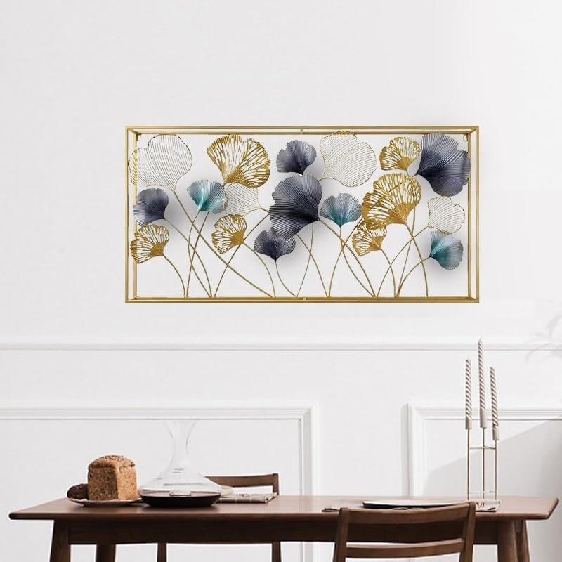 Large 3D Ginkgo Leaf Metal Wall Art Gold Frame 120cm Decor - Kwikley
