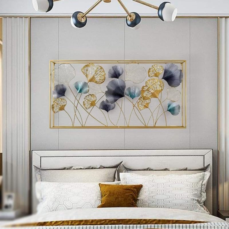 Large 3D Ginkgo Leaf Metal Wall Art Gold Frame 120cm Decor - Kwikley