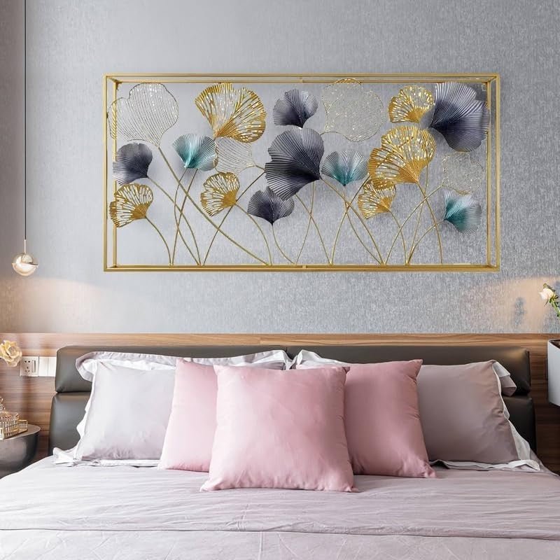 Large 3D Ginkgo Leaf Metal Wall Art Gold Frame 120cm Decor - Kwikley