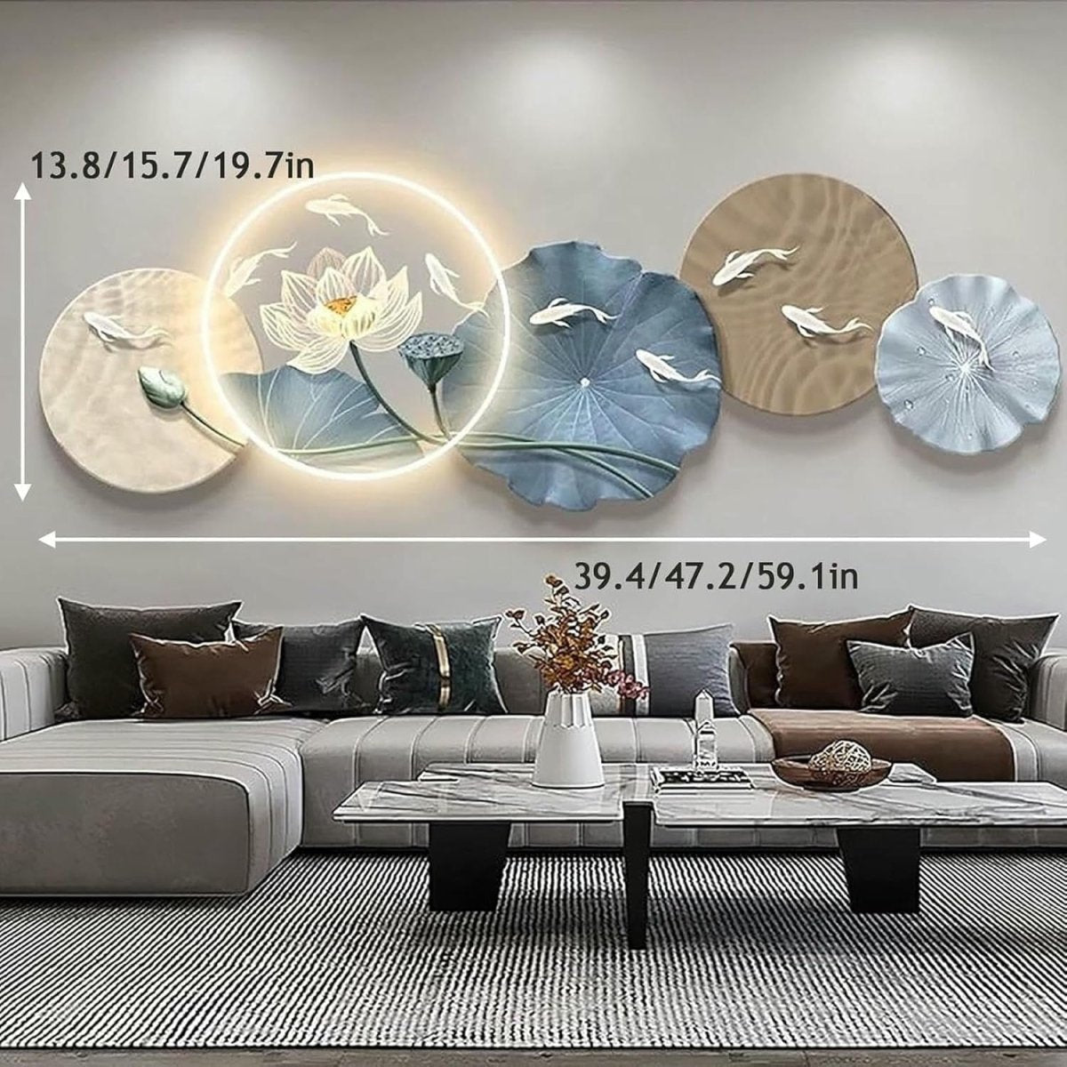 Large 3D LED Lotus Wall Art 59in Modern Lighted Decor - Kwikley