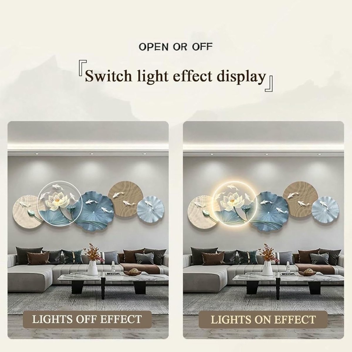 Large 3D LED Lotus Wall Art 59in Modern Lighted Decor - Kwikley