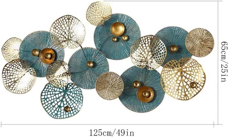 Large 3D Metal Circle Wall Art Blue Gold Living Room Decor - Kwikley