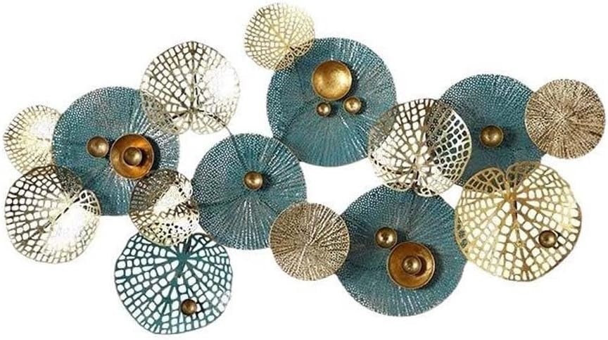 Large 3D Metal Circle Wall Art Blue Gold Living Room Decor - Kwikley
