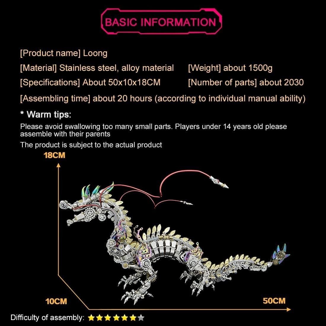Large 3D Metal Dragon Puzzle 2030PCS Steampunk DIY Model Kit Decor - Kwikley