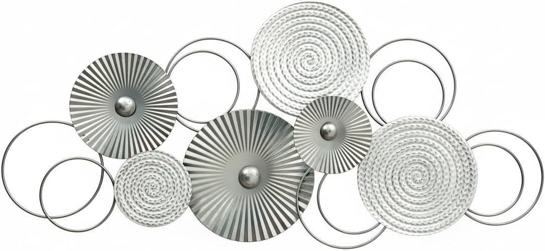 Large 3D Metal Wall Art Silver White Circle Sculpture 83x38cm - Kwikley