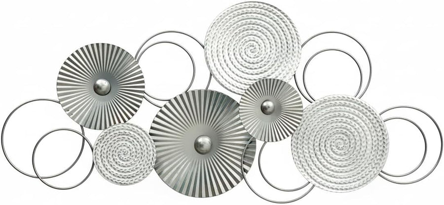 Large 3D Metal Wall Art Silver White Circle Sculpture 83x38cm - Kwikley