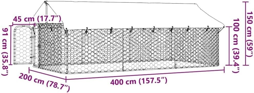 Large 400x200cm Outdoor Dog Kennel – Secure Steel Frame & Roof, Lockable Door - Kwikley
