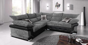Large 5 Seater Grey - Black Fabric Corner Sofa | Sturdy Wooden Frame | Modern L - Sh - Kwikley