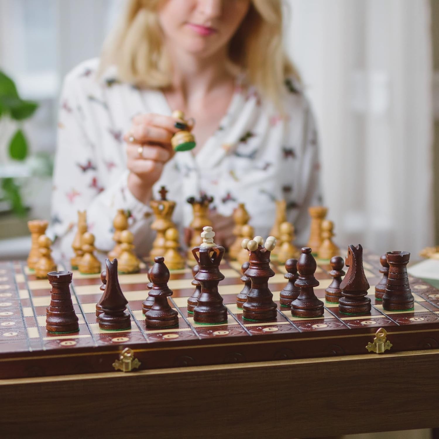 Large 54cm Wooden Chess Set – Handcrafted Burnt Board & Ornamental Pieces - Kwikley