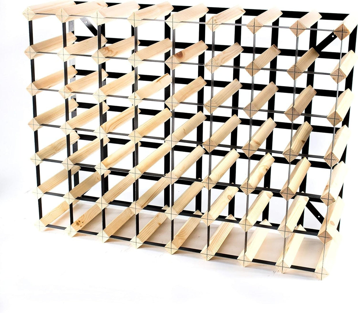 Large 56 Bottle Wine Rack Pine & Black Metal | Floor Standing Storage Display - Kwikley