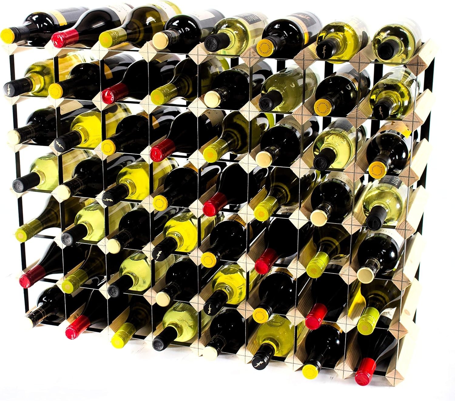Large 56 Bottle Wine Rack Pine & Black Metal | Floor Standing Storage Display - Kwikley