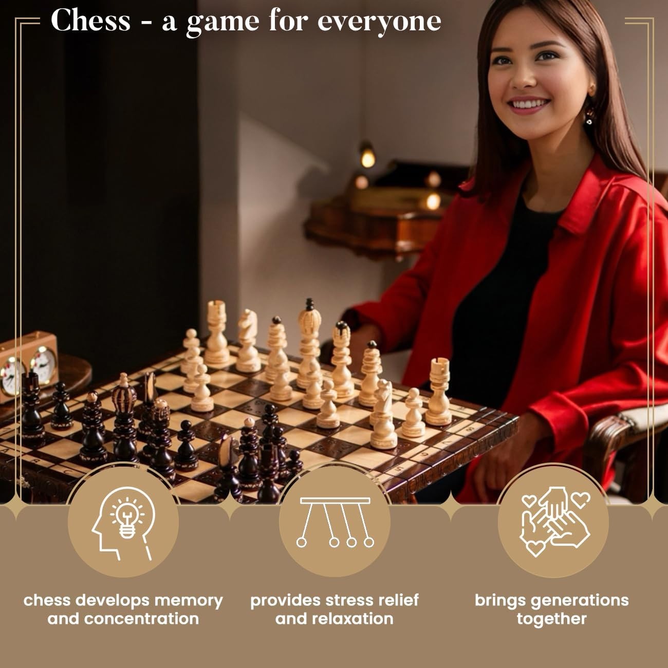 Large 59cm Wooden Chess Set | Handcrafted Roman Board & Pieces | Luxury Gift Set - Kwikley