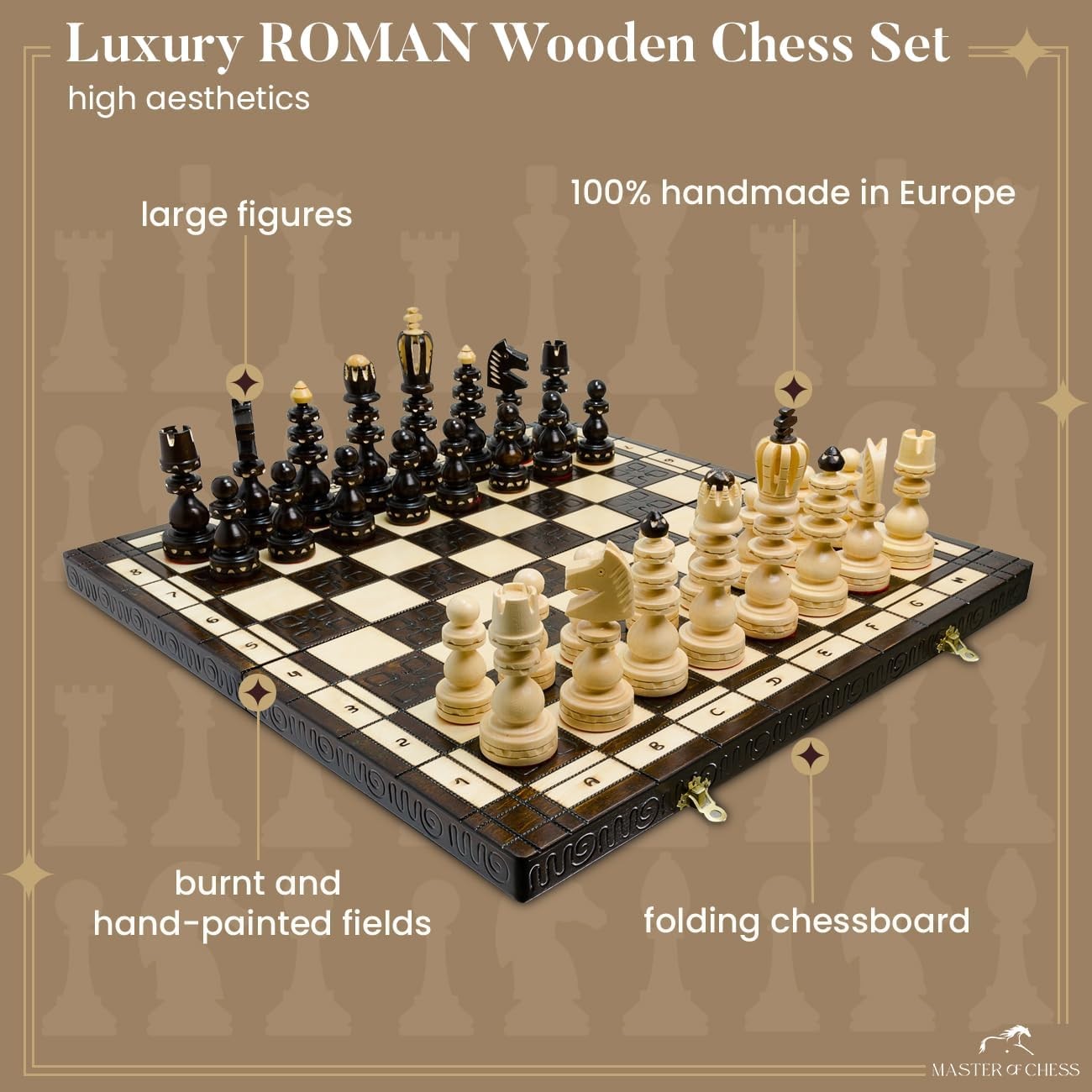 Large 59cm Wooden Chess Set | Handcrafted Roman Board & Pieces | Luxury Gift Set - Kwikley