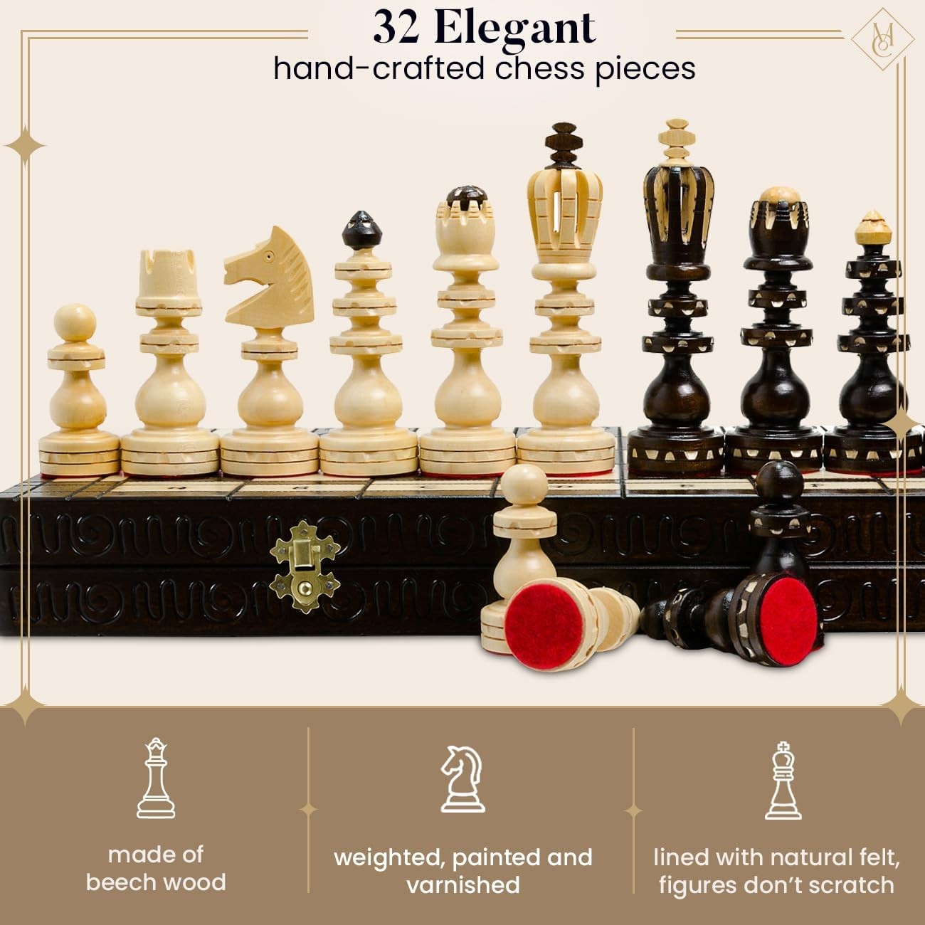Large 59cm Wooden Chess Set | Handcrafted Roman Board & Pieces | Luxury Gift Set - Kwikley