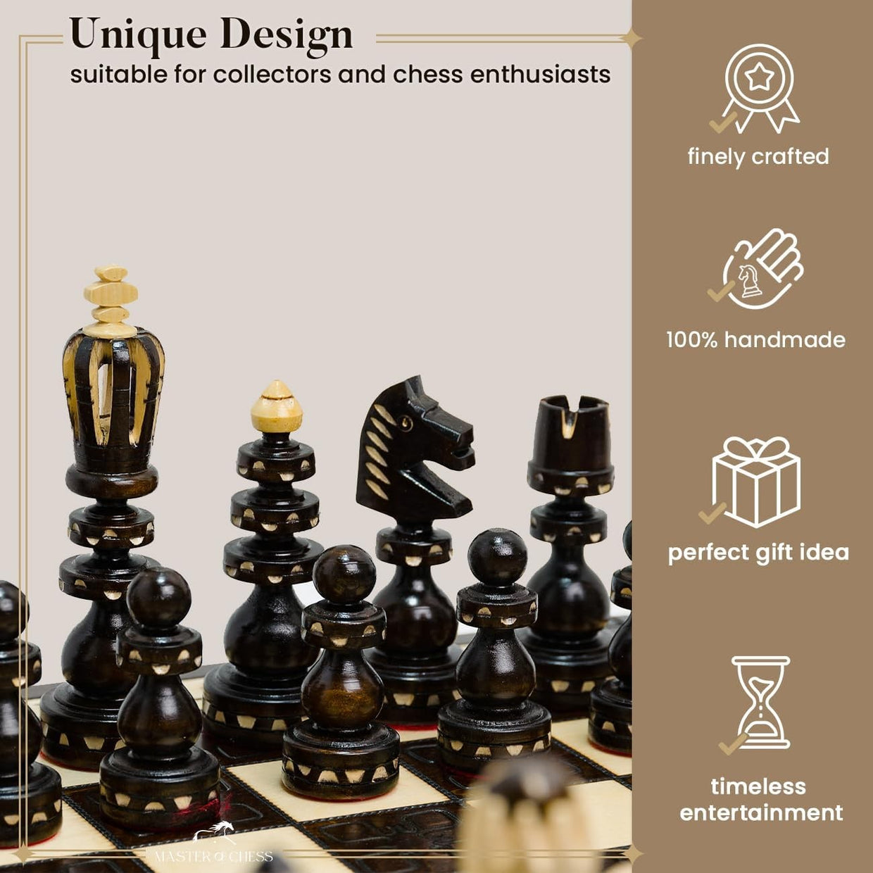 Large 59cm Wooden Chess Set | Handcrafted Roman Board & Pieces | Luxury Gift Set - Kwikley