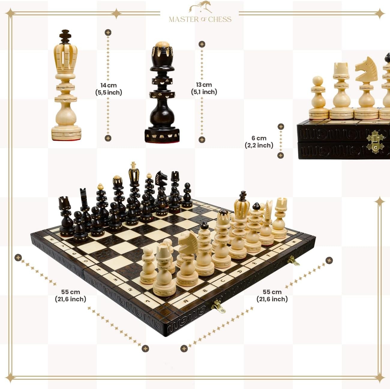 Large 59cm Wooden Chess Set | Handcrafted Roman Board & Pieces | Luxury Gift Set - Kwikley