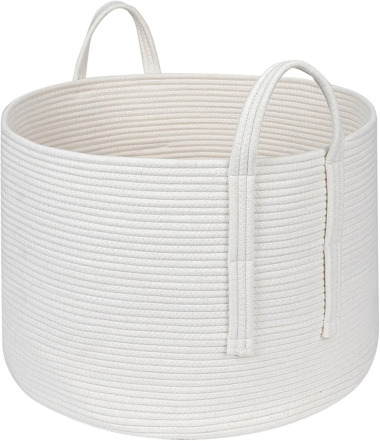 Large 70L Woven Rope Laundry Basket with Handles Soft Cotton Hamper White - Kwikley