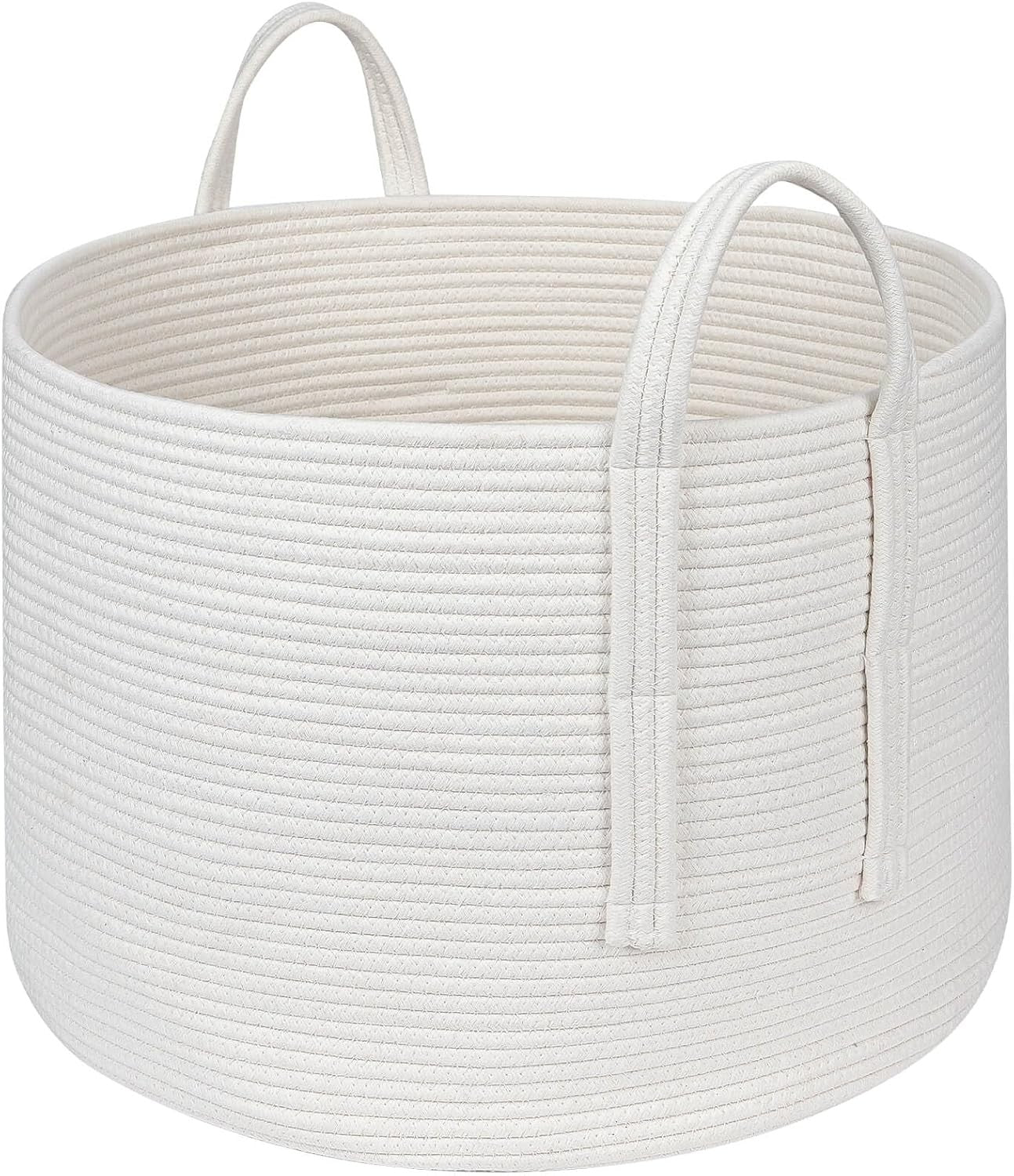 Large 70L Woven Rope Laundry Basket with Handles Soft Cotton Hamper White - Kwikley