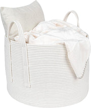 Large 70L Woven Rope Laundry Basket with Handles Soft Cotton Hamper White - Kwikley