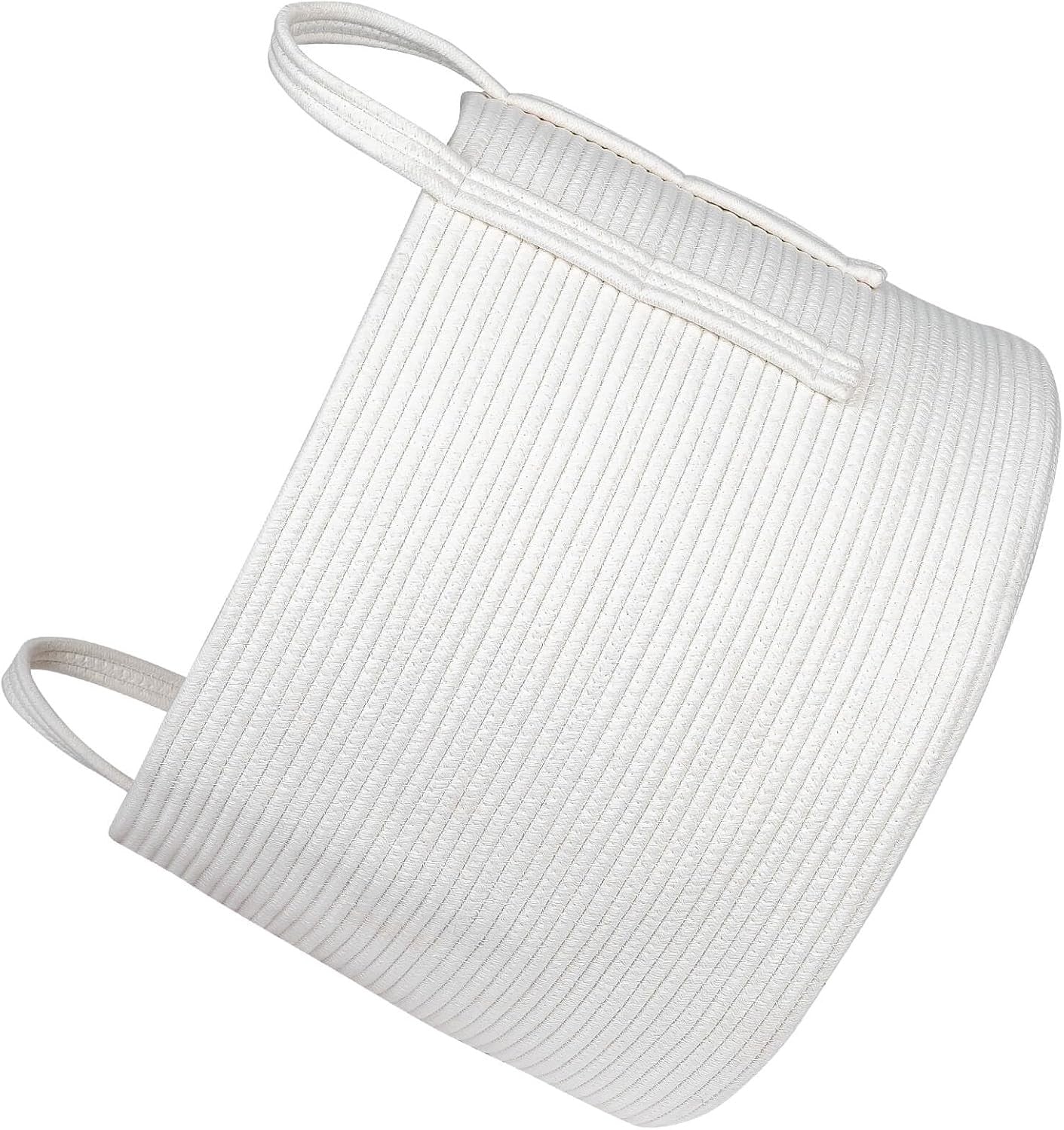 Large 70L Woven Rope Laundry Basket with Handles Soft Cotton Hamper White - Kwikley