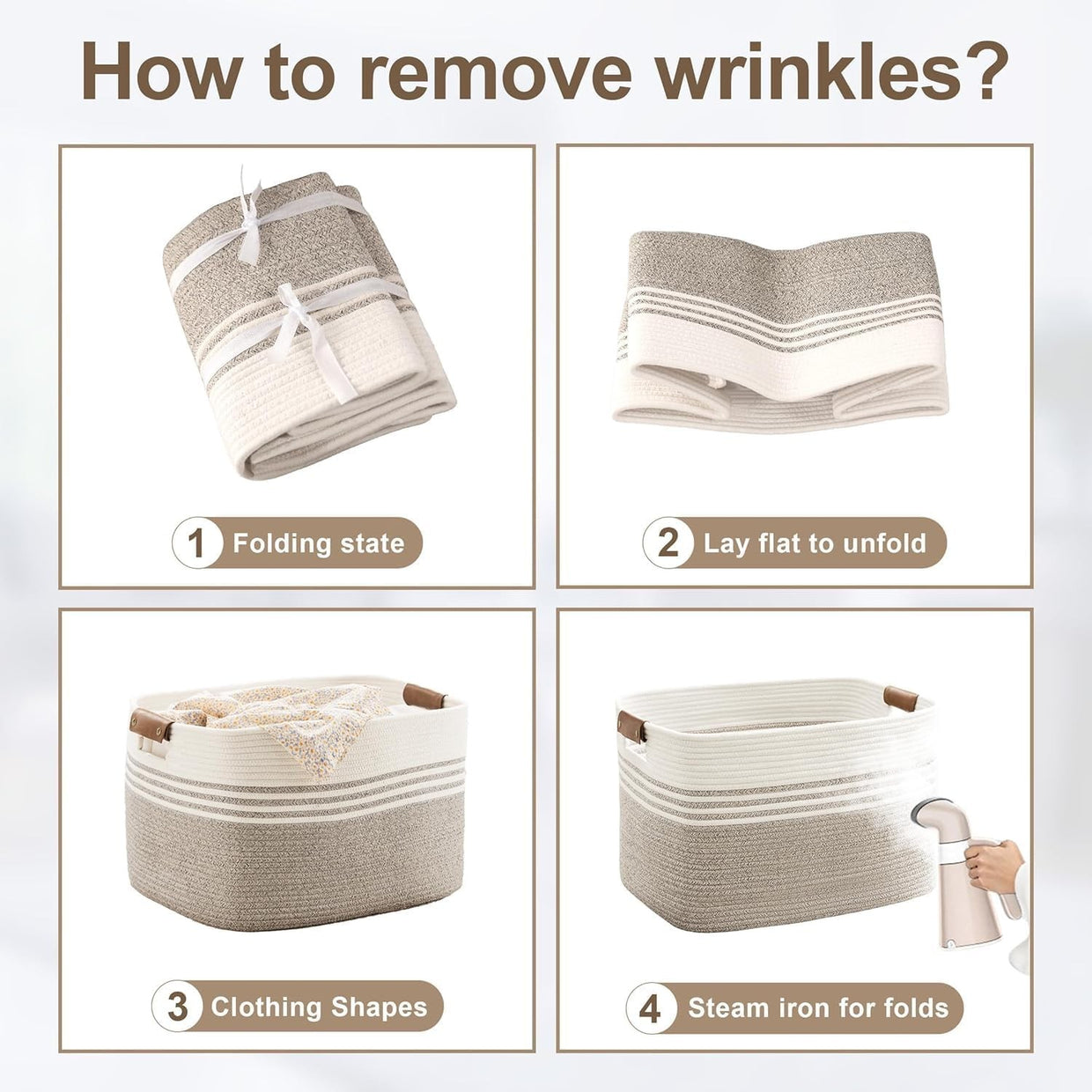 Large 72L Woven Laundry Basket with Leather Handles Storage Bin for Home Bedroom - Kwikley